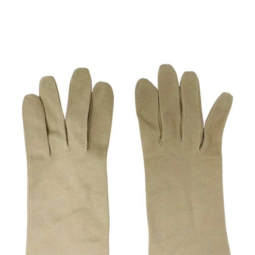 Vintage 1950s Tan & Brown Scalloped Gloves 3 Quarter Length